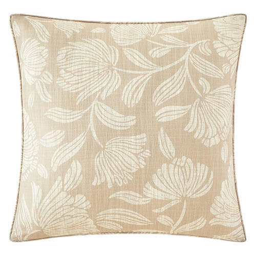 Coastal Decorative Pillow - Beige Floral Piped Edge