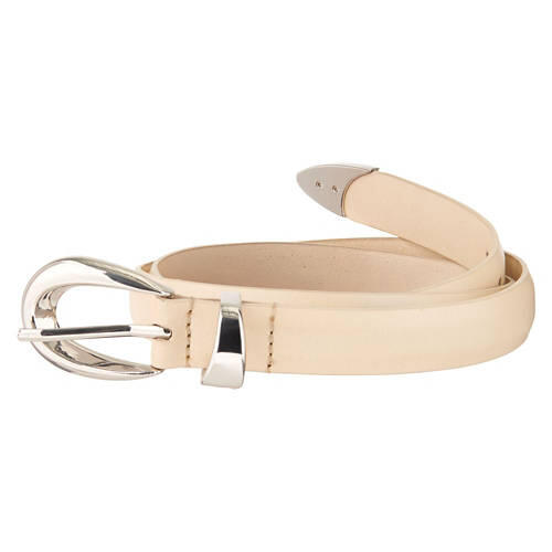 Ladies Genuine Leather Dress Belt - Cream, XL