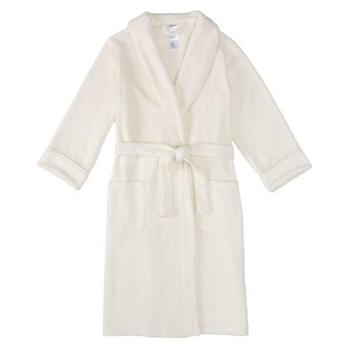 Ladies Micro Plush Bathrobe - White, S/M