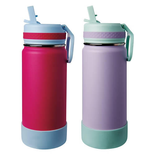 2 Pack Kids Stainless Steel Water Bottles - Pink/Purple