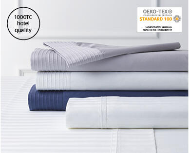 1000 Thread Count Fitted Sheet Set - Queen Size White Solid or White Stripe