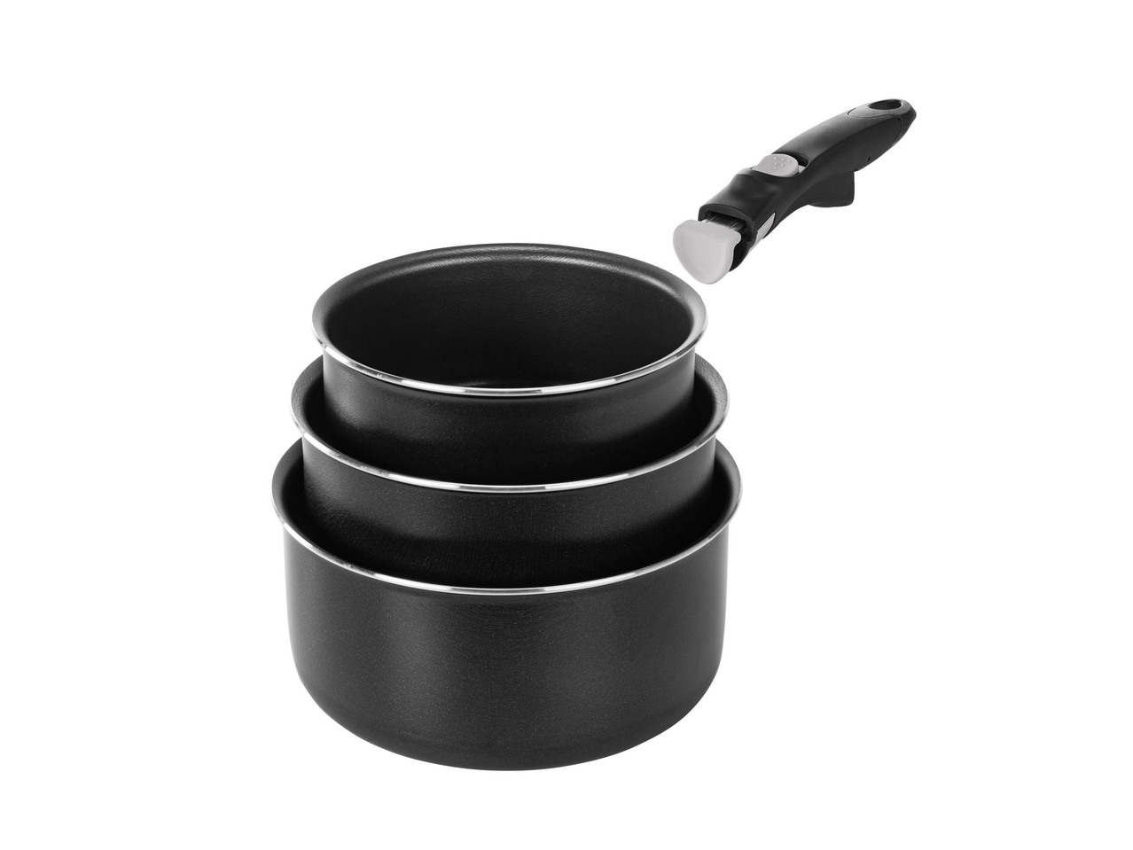 Saucepan or Frying Pan Set, 3 pieces, with Removable Handle