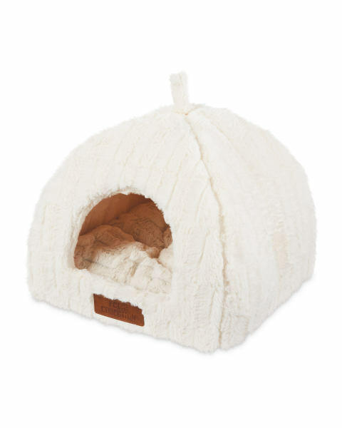 Cream Plush Cat Igloo Bed