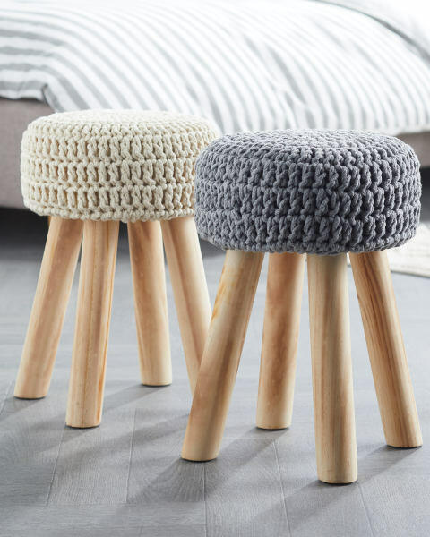 Cream Knitted Stool