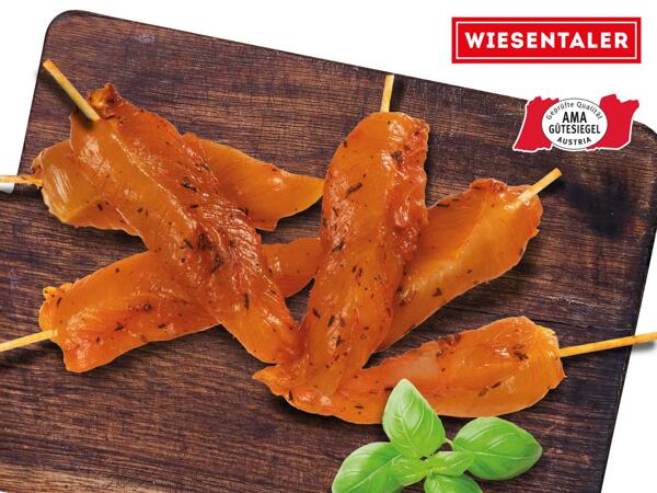 Frische Maishendl Innenfiletspieße gewürzt