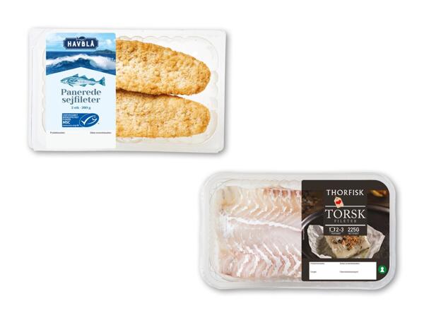 HAVBLÅ/​THORFISK Panerede sej- eller torskefileter