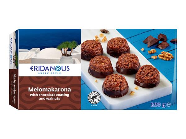 Eridanous Melomakarona With Chocolate Coating And Walnuts