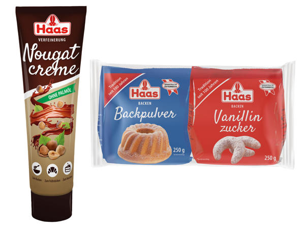 HAAS Backpulver und Vanillezucker oder Nougatcreme ohne Palmöl