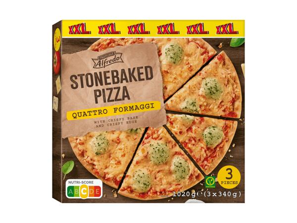 Pizza quatre fromages cuite sur pierre XXL