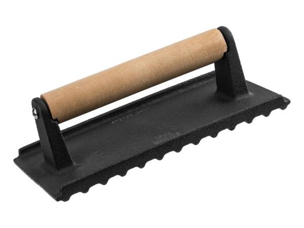 Litinová servírovací pánev s břidlicovou deskou / Lis na hamburgery / Lis na maso