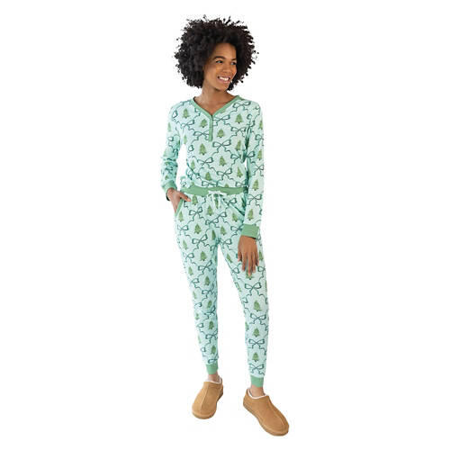 2 Piece Ladies Thermal Pajama Set - Green, L