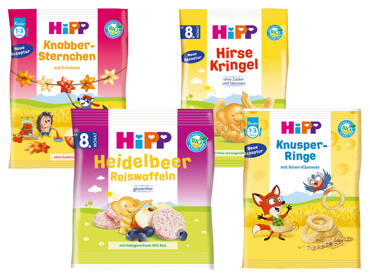 HIPP Reiswaffeln/Knusper-Ringe/Hirse-Kringel/Knabber-Sternchen