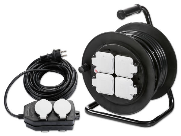 POWERFIX(R)PROFI+ Kabeltrommel/Steckdosenblock, 10 m