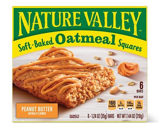 General Mills Nature Valley Oatmeal Squares Cinnamon Brown Sugar or Peanut Butter