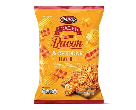 Clancy's 
 Loaded Bacon & Cheddar or Fried Pickle Ranch Wavy Potato Chips