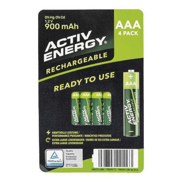 ACTIV ENERGY(R) 				Oplaadbare batterijen, 4 st.