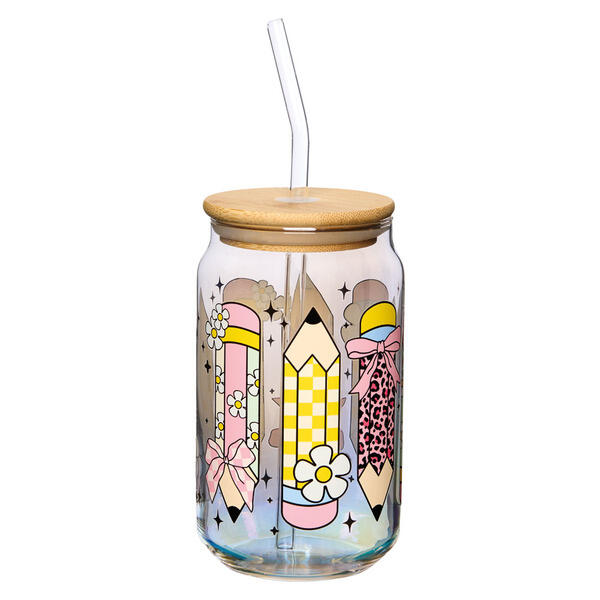 Crofton Iridescent Pencil Glass Cup with Lid