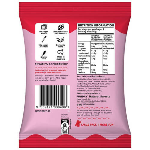 Natural Sweets Flavoured Gummies Strawberry & Cream 100g