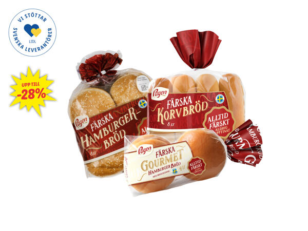 Pågen hamburgerbröd/ färska korvbröd