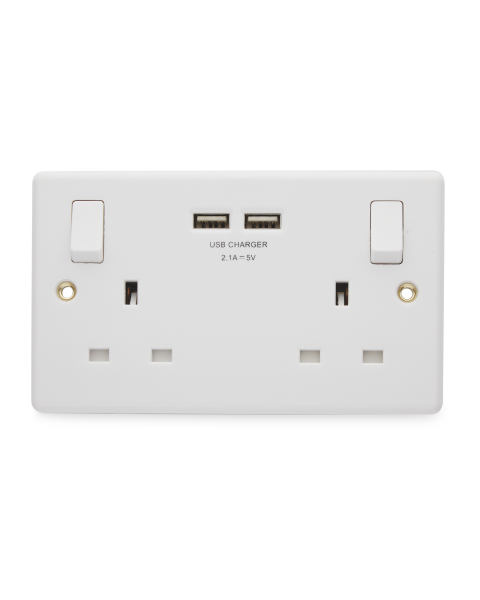 Double Wall Socket with White USB