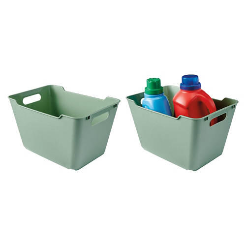 2 Pack Plastic Storage Bins, Green, L
