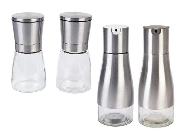 Set de moulins à sel et poivre/​flacons pour l'huile et le vinaigre, 2 pièces
