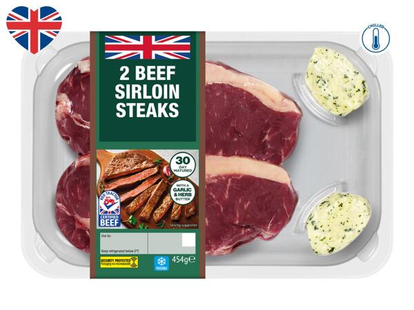 2 British Beef Sirloin Steaks With Garlic & Herb
