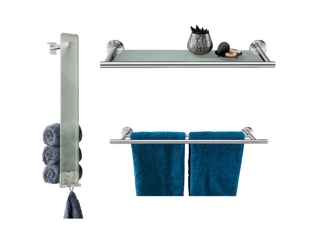MIOMARE Stainless Steel Towel Rail/Glass Shelf