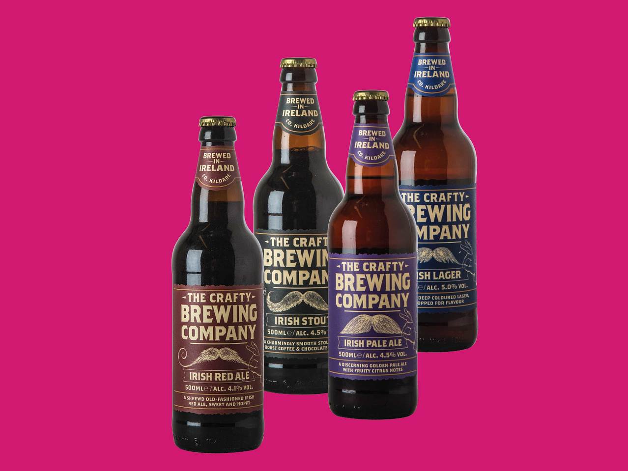 THE CRAFTY BREWING COMPANY(R) Irish Red Ale/Stout/ Pale Ale/Lager