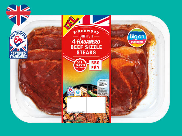 Birchwood 4 Habanero British Beef 21-Day Matured Sizzle Steaks
