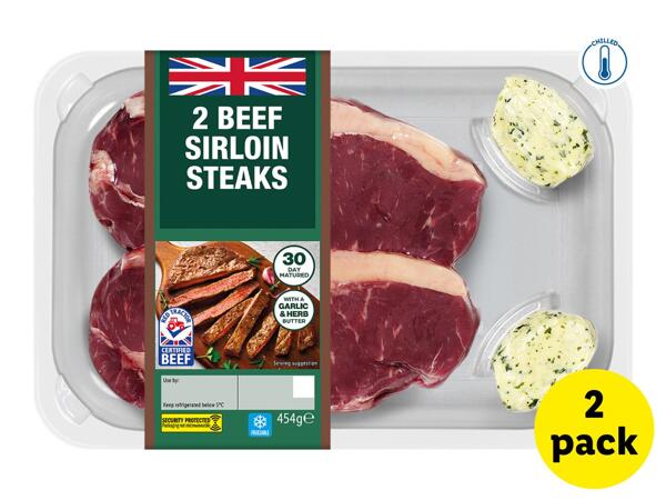 2 British Beef Sirloin Steaks With Garlic Herb & Butter