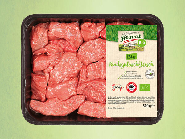 Frisches Bio-Rindsgulasch- und Suppenfleisch