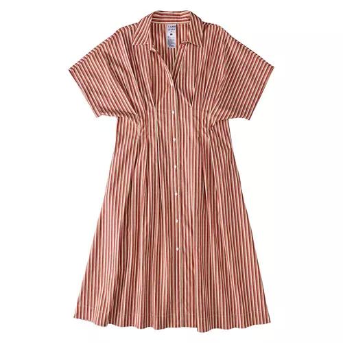 Ladies Pleated Front Woven Dress - Stripe, XL