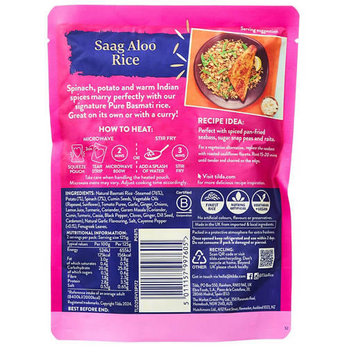 Saag Aloo Basmati Rice Pouch 250g