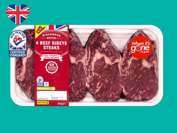Birchwood 4 British Beef 28-Day Matured Ribeye Steaks