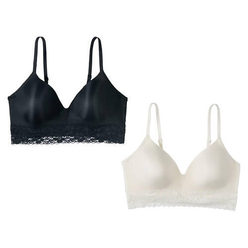 2 Pack Ladies Lace Bralette - Black/White, S