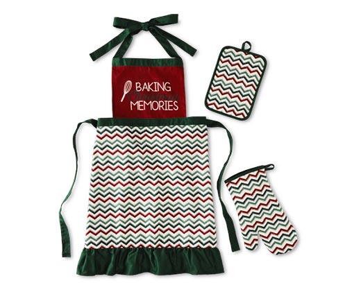 Merry Moments 
 3-Piece Apron, Oven Mitt and Potholder Set