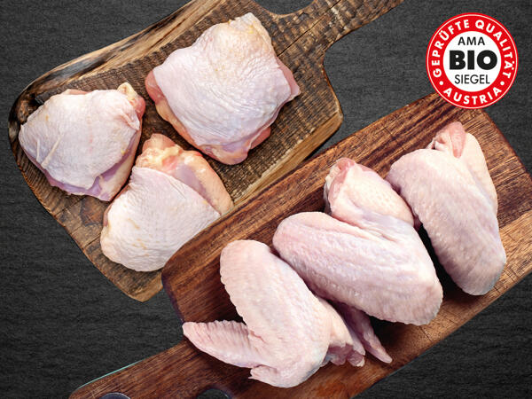 Frische Bio Hendl Oberkeulen oder Flügel