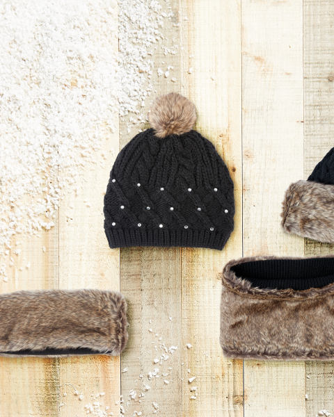 Inoc Faux Fur Knitted Bobble Hat