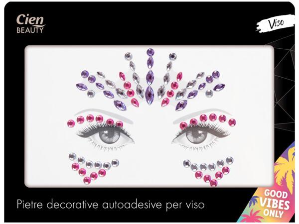 Clip-in hair tinsel, self-adhesive face jewels, stick-on tattoos or self-adhesive nail stickers
