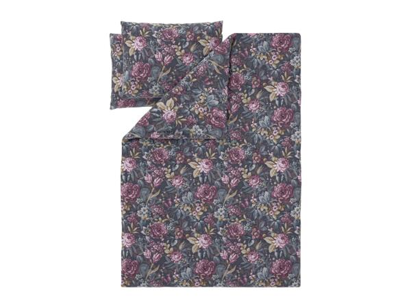 Dark Grey Renforcé Duvet Cover Set With Floral Pattern - Double