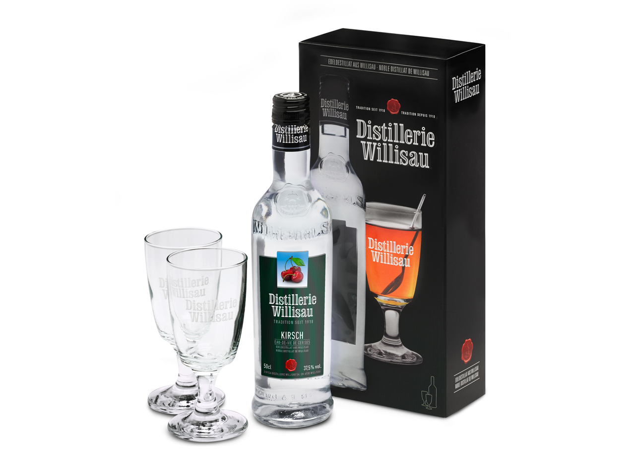 Eau de vie de cerise Willisauer set avec 2 verres