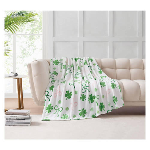 50" x 60" St. Patrick's Day Plush Throw - Bows & Clovers