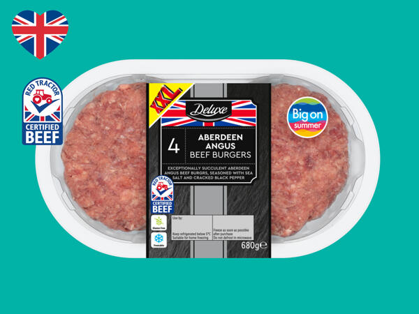 Deluxe 4 Aberdeen Angus Beef Burgers - Lidl - Great Britain - Specials ...