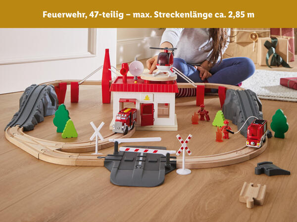 Holz Eisenbahn-Set „Feuerwehr/​Bauernhof"