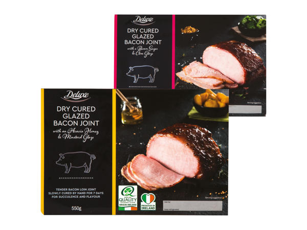 DRY CURED BACON LOIN JOINT WITH GLAZE IN BAKING TRAY