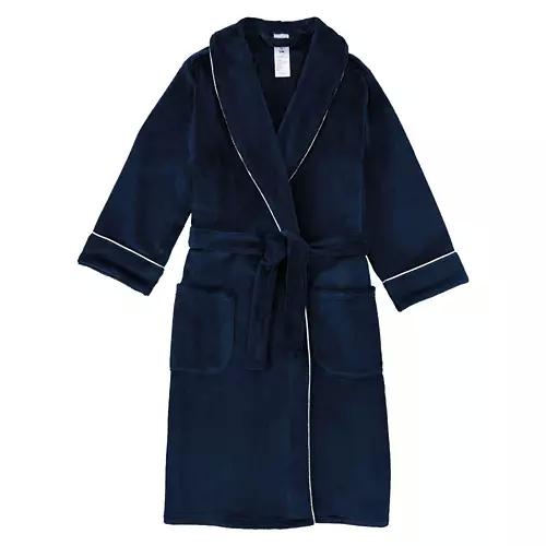 Ladies Micro Plush Bathrobe - Navy Blue, S/M