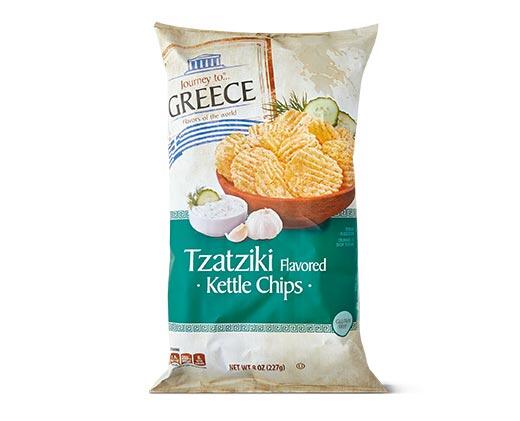 Journey To... Greece Rosemary & Feta or Tzatziki Krinkle Cut Kettle Chips