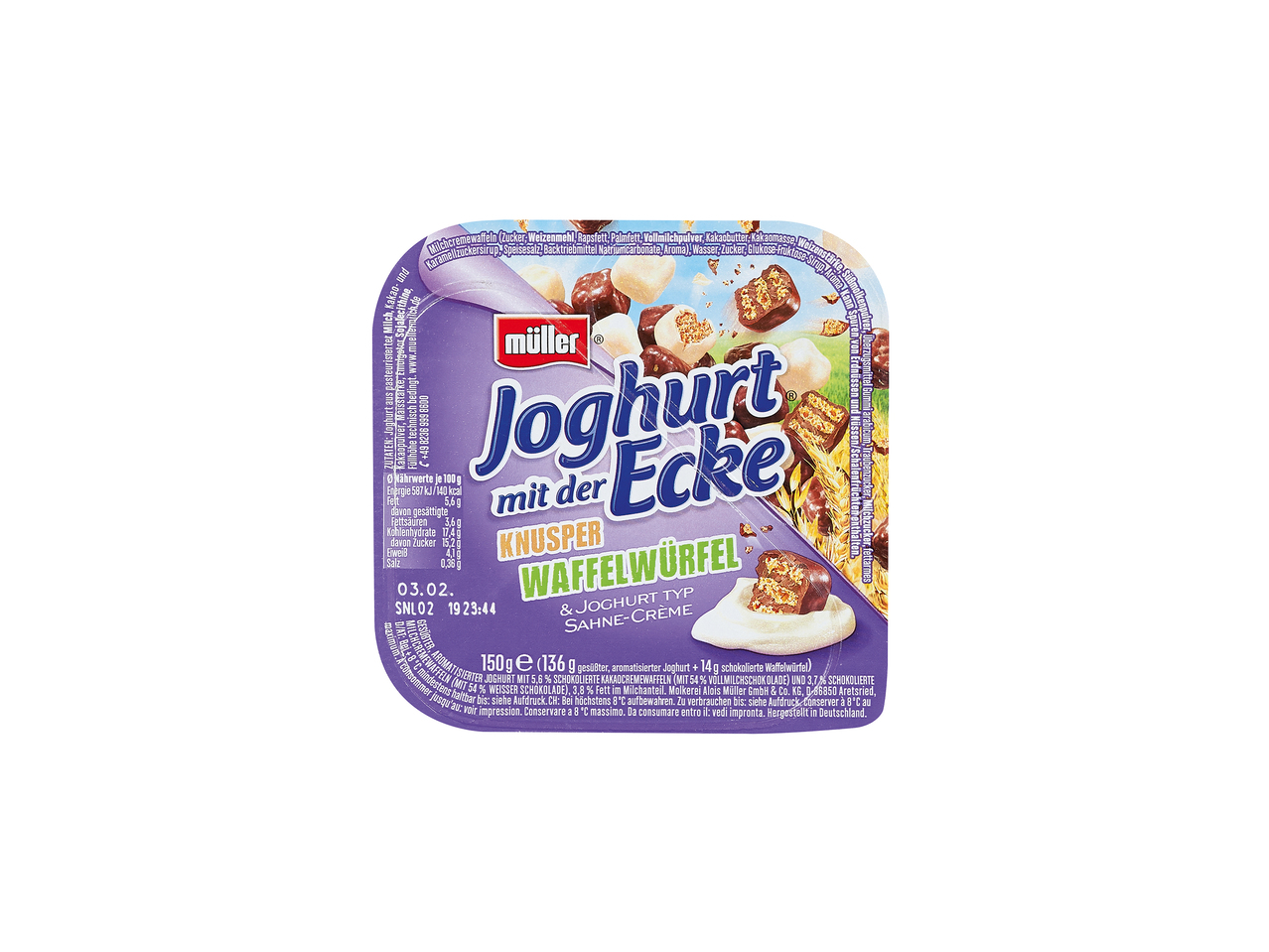 Fruchtjoghurt oder Joghurt mit knusprigen Stückchen