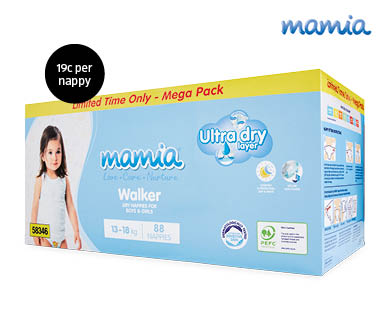 Mamia Mega Box Nappies Walker 88pk